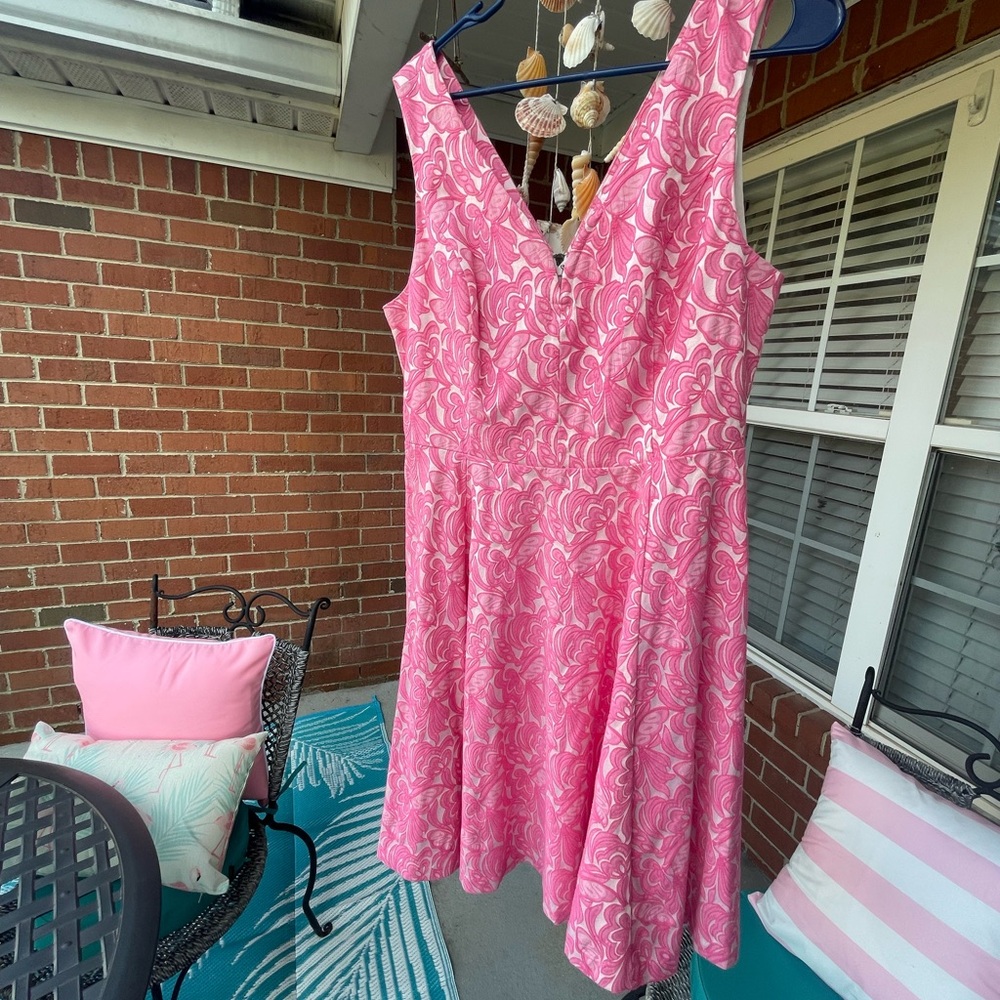EUC Maeve Anthropologie Pink Size 12 Sleeveless Jacquard V-Neck A-Line Dress